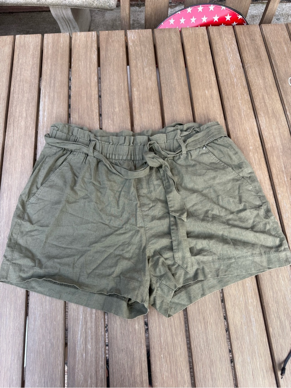 Old Navy Linen Blend Paperbag Waist Shorts Olive Green Size 16